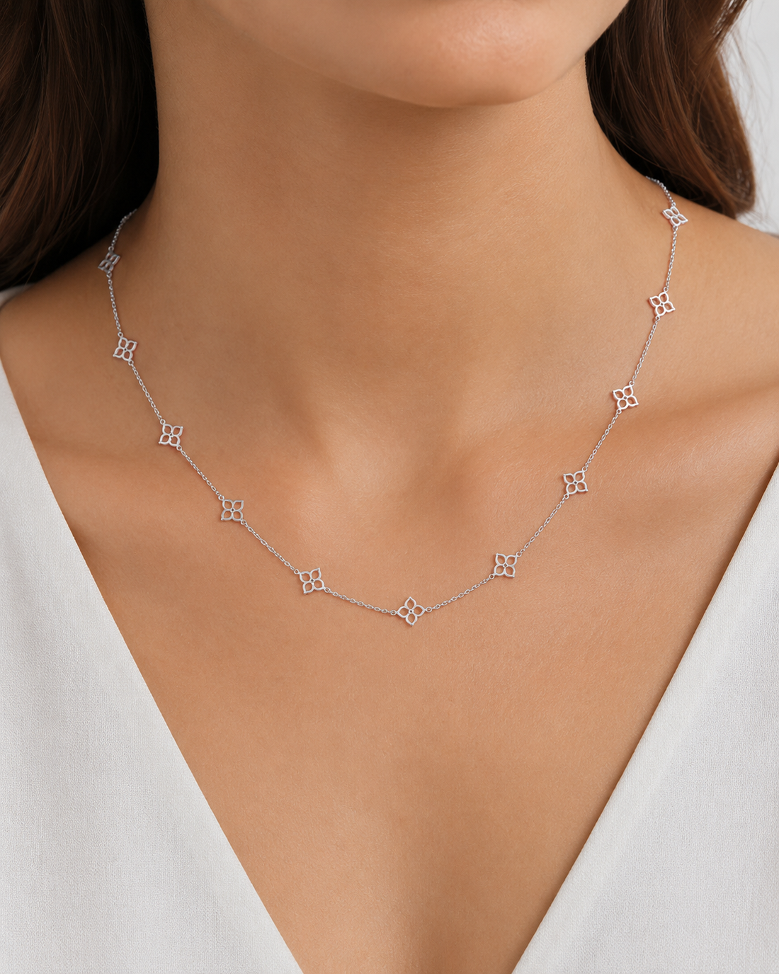 Silver Quatrefoil Station Necklace