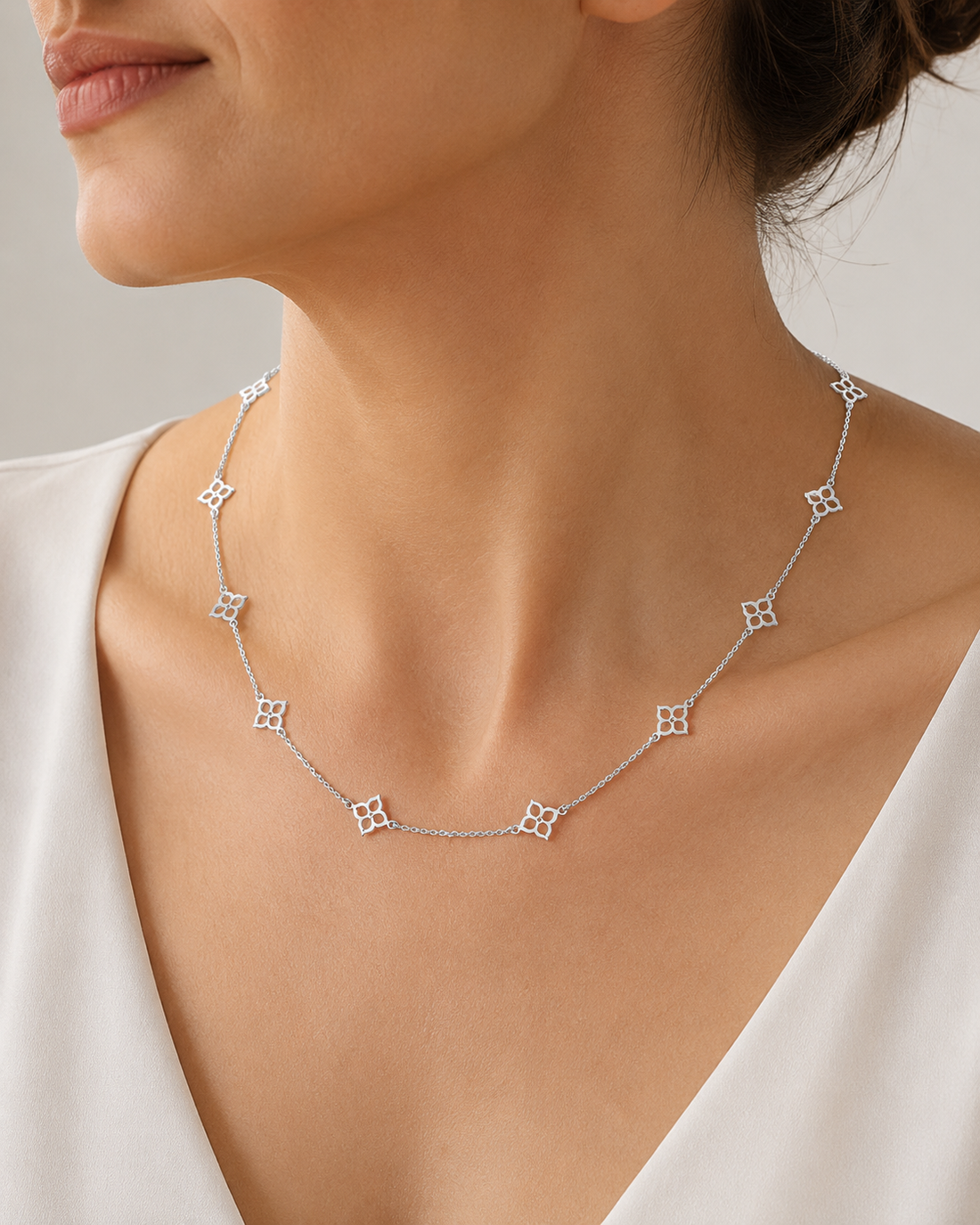 Silver Quatrefoil Station Necklace