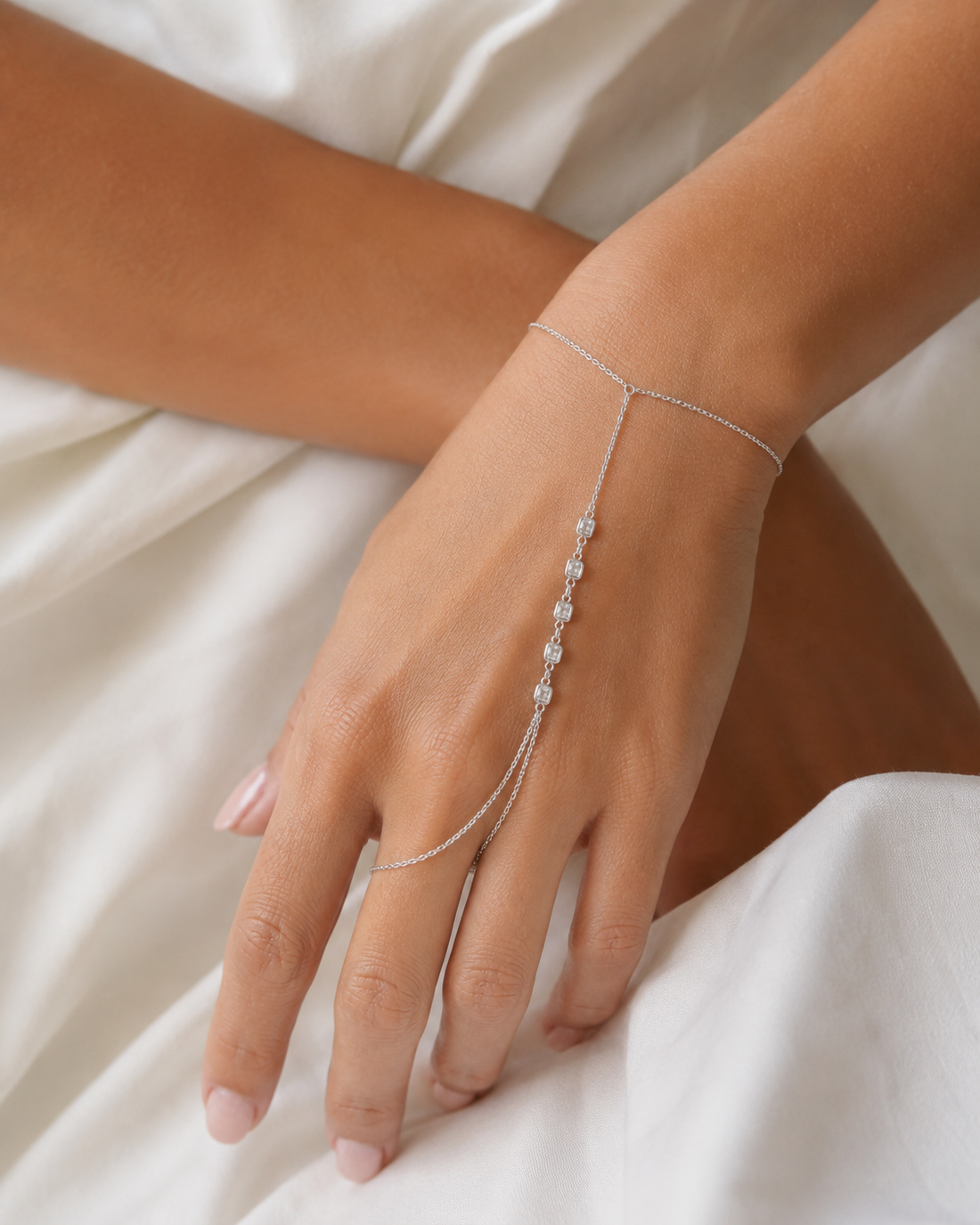 Five-Stone Square Bezel Hand Chain