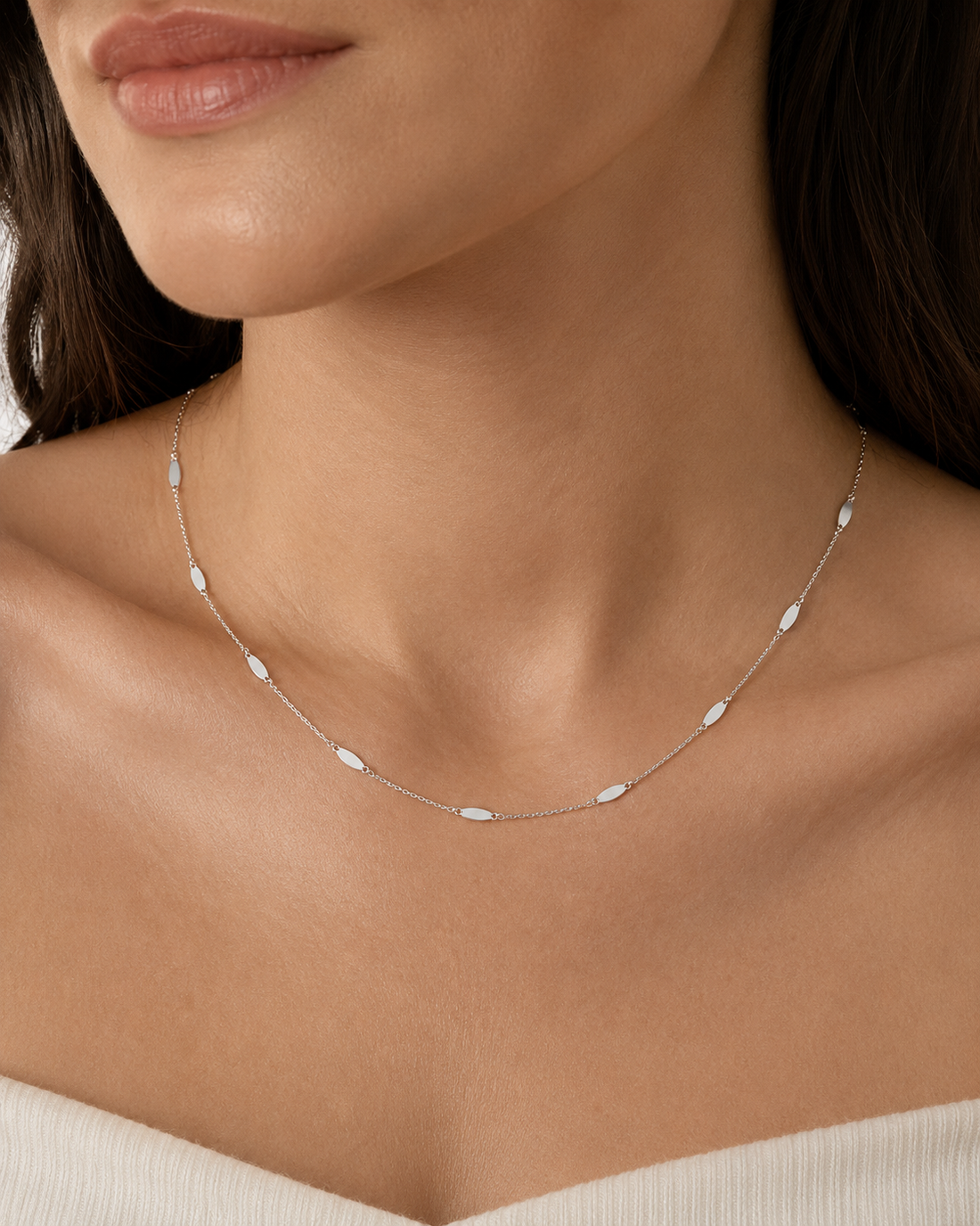 Silver Marquise Station Necklace