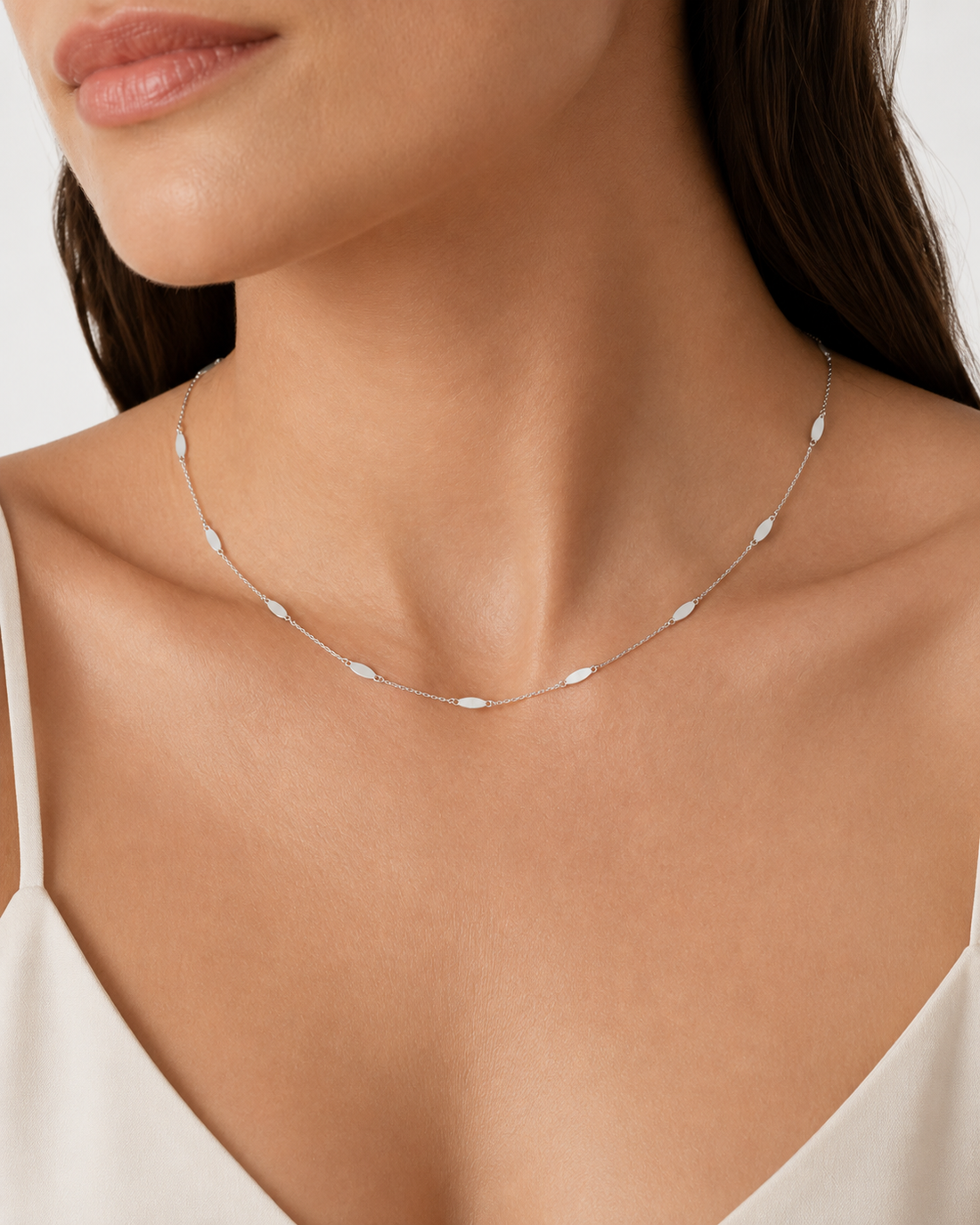 Silver Marquise Station Necklace